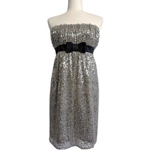 Vintage Betsey Johnson silver sequin strapless dress